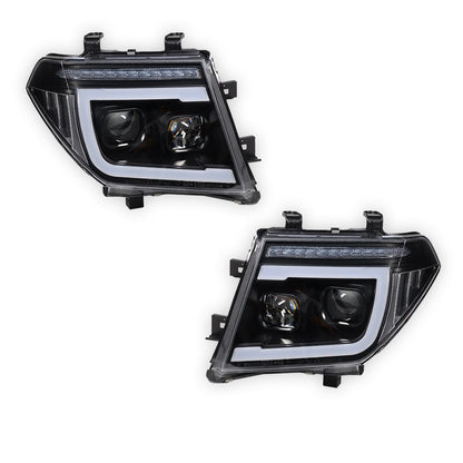 Nissan Pathfinder R51 (2005 - 2009) Black DRL Projector With LED Sequential Indicators Headlights LH + RH