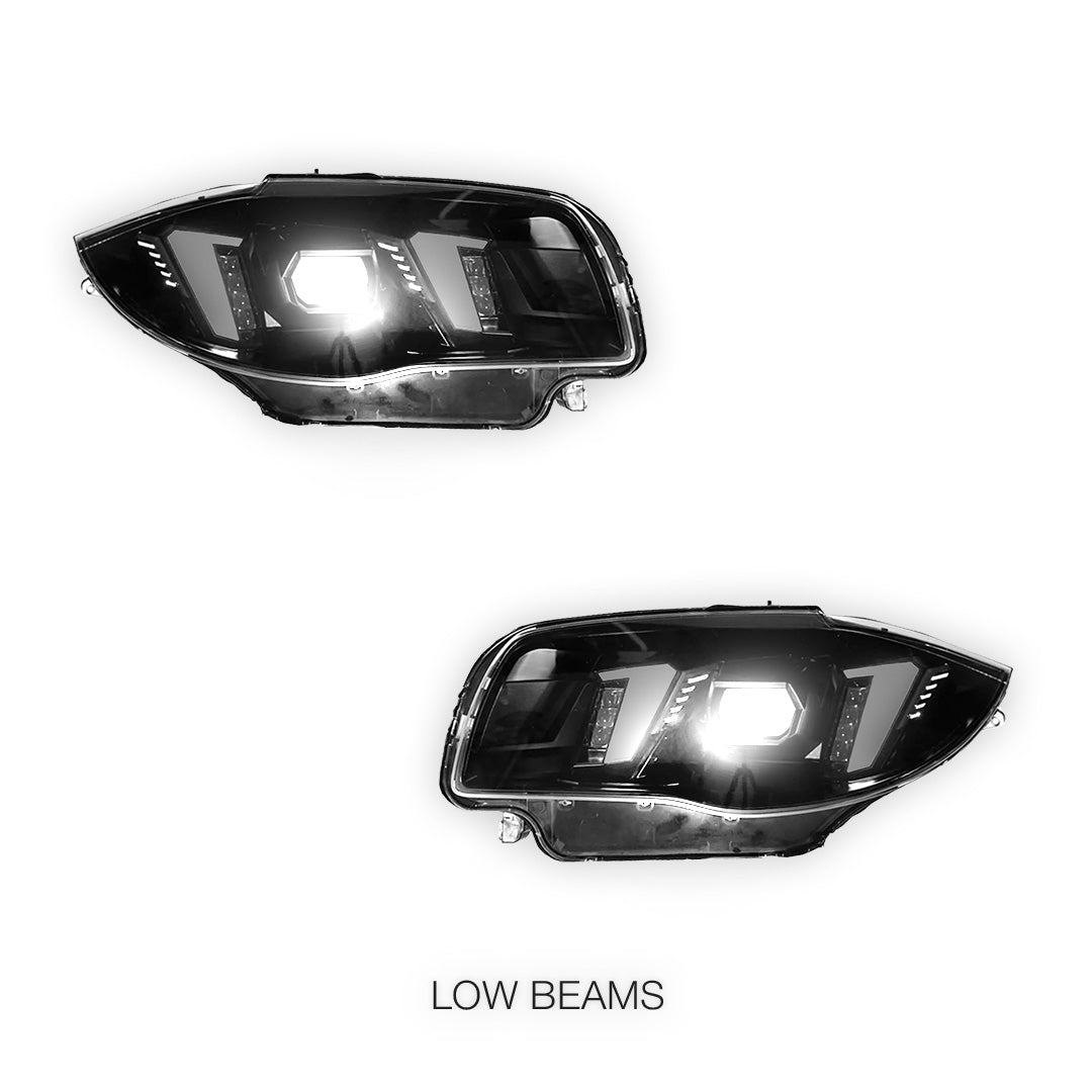 BMW 1 Series E81 / E87 / E82 / E88 / 1M (2004 - 2013) Black Full LED Headlights LH + RH