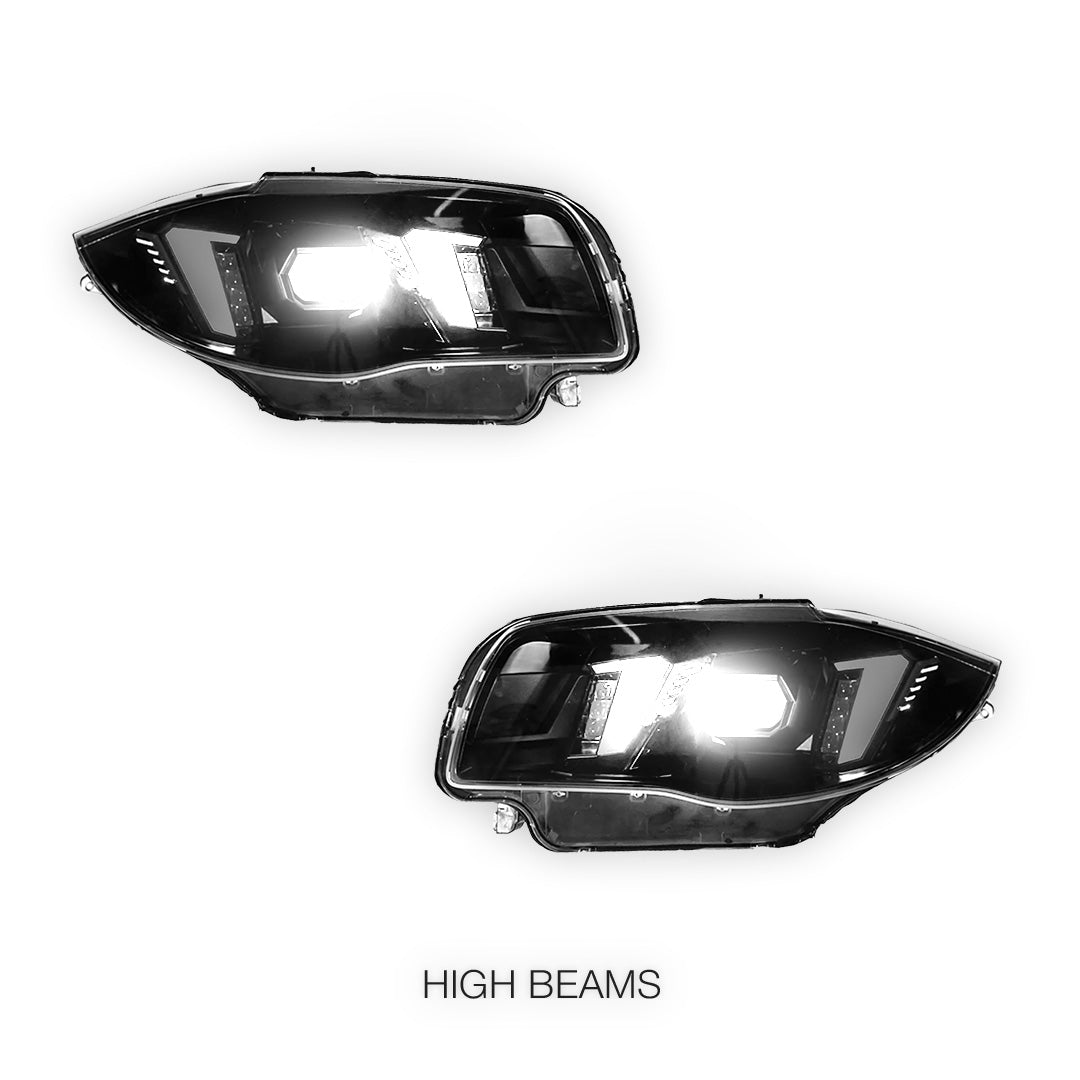 BMW 1 Series E81 / E87 / E82 / E88 / 1M (2004 - 2013) Black Full LED Headlights LH + RH