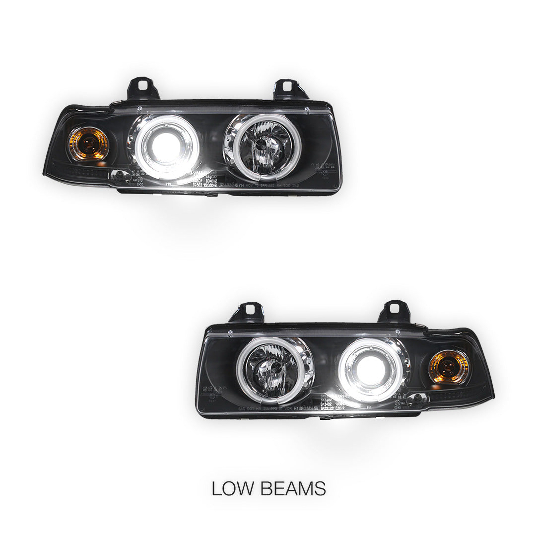 BMW 3 Series E36 Sedan / Wagon (1991 - 1997) Black CCFL Angel Eyes Projector Headlights LH + RH