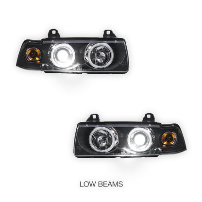 BMW 3 Series E36 Sedan / Wagon (1991 - 1997) Black CCFL Angel Eyes Projector Headlights LH + RH