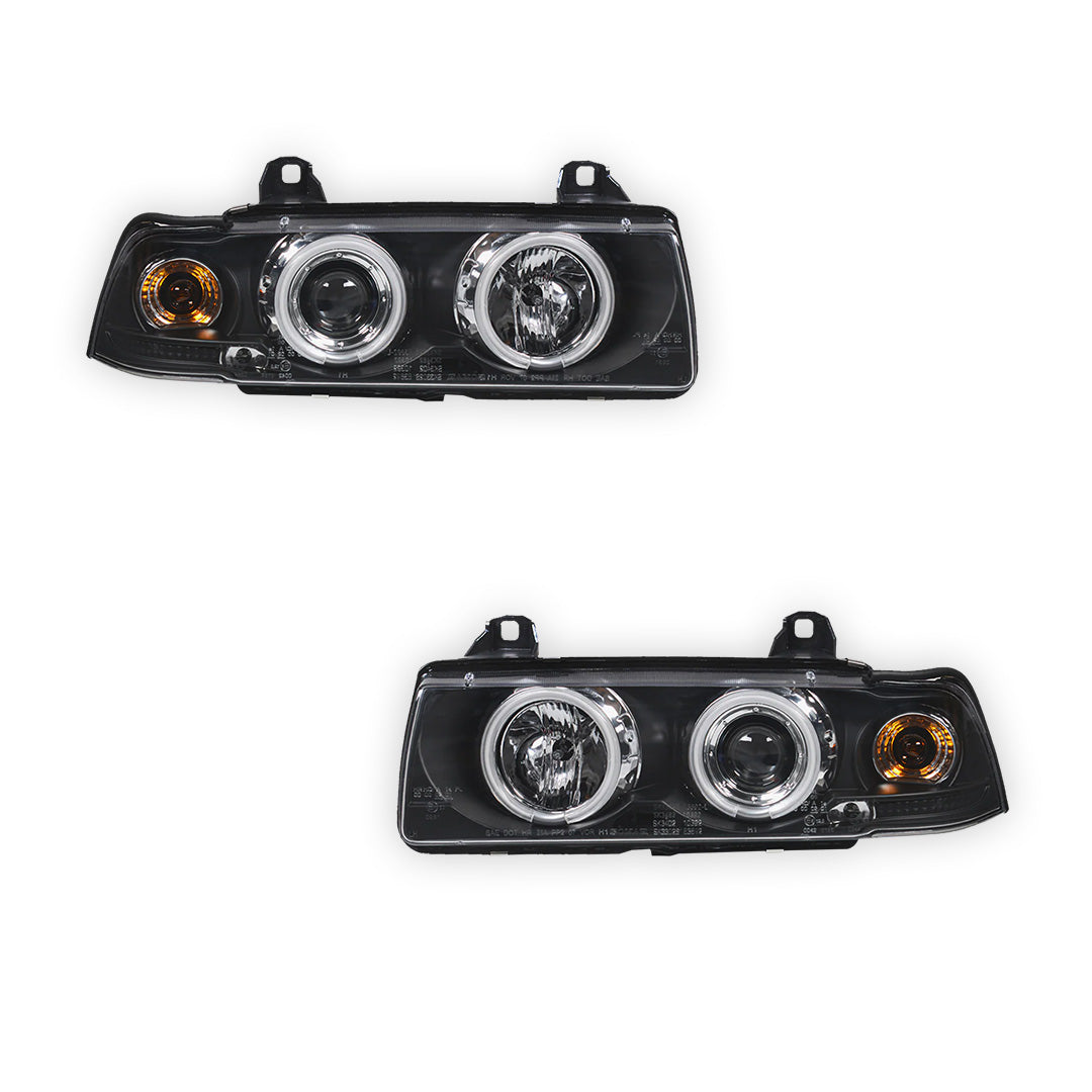BMW 3 Series E36 Sedan / Wagon (1991 - 1997) Black CCFL Angel Eyes Projector Headlights LH + RH