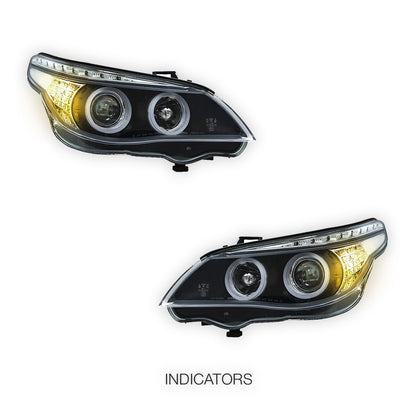 BMW X5 E53 Pre-LCI (2000 - 2003) Black CCFL Angel Eyes Projector Headlights LH + RH