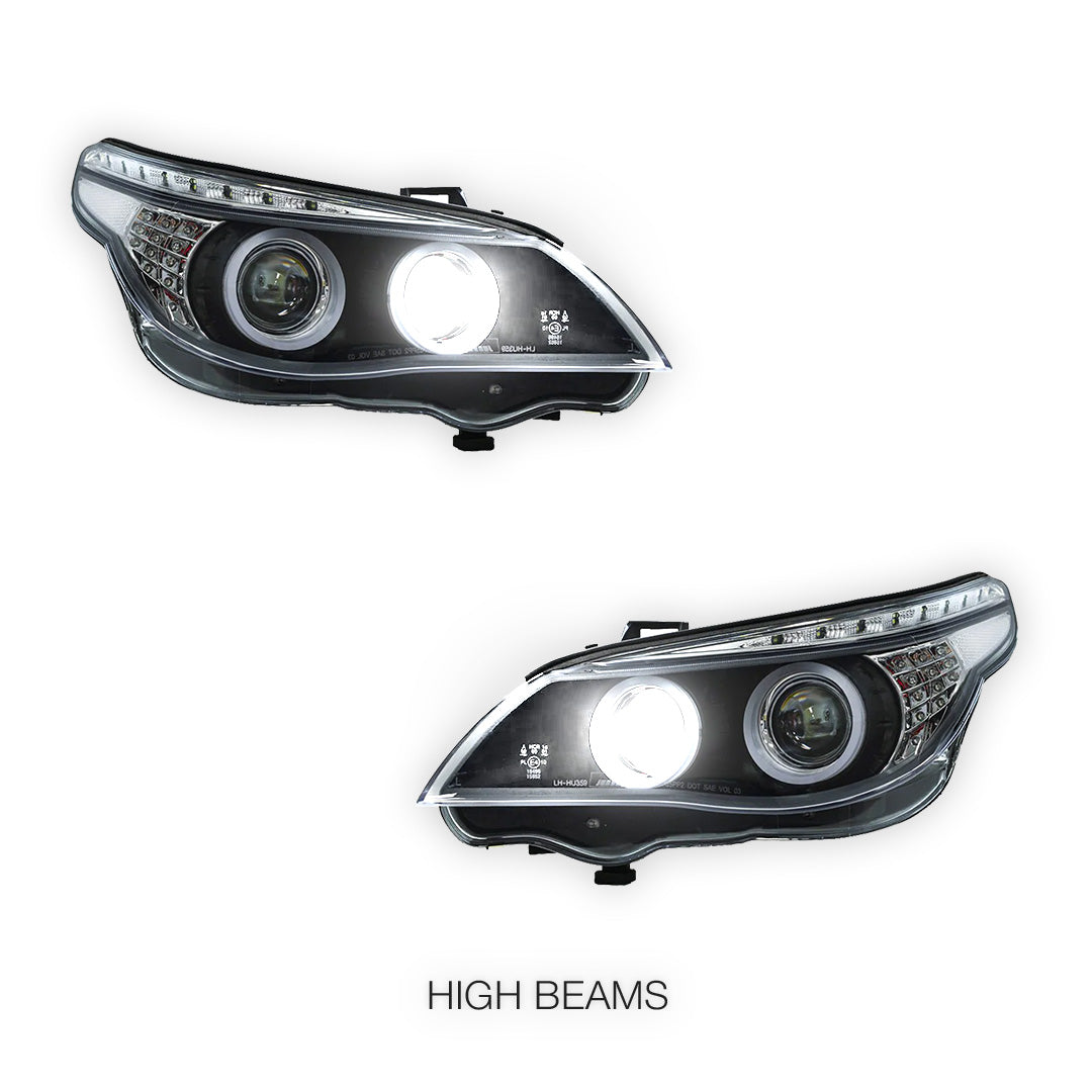 BMW X5 E53 Pre-LCI (2000 - 2003) Black CCFL Angel Eyes Projector Headlights LH + RH