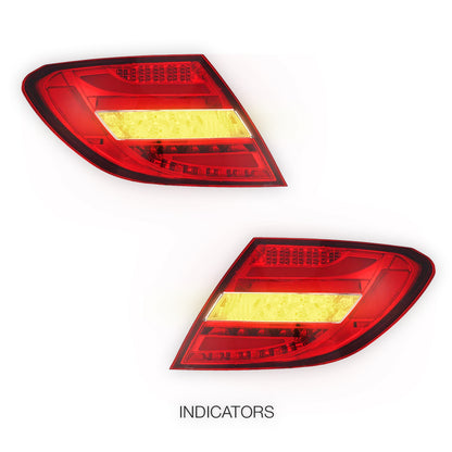 Mercedes-Benz C-Class W204 (2007 - 2010) Sequential Clear Red Full LED Tail Lights LH + RH