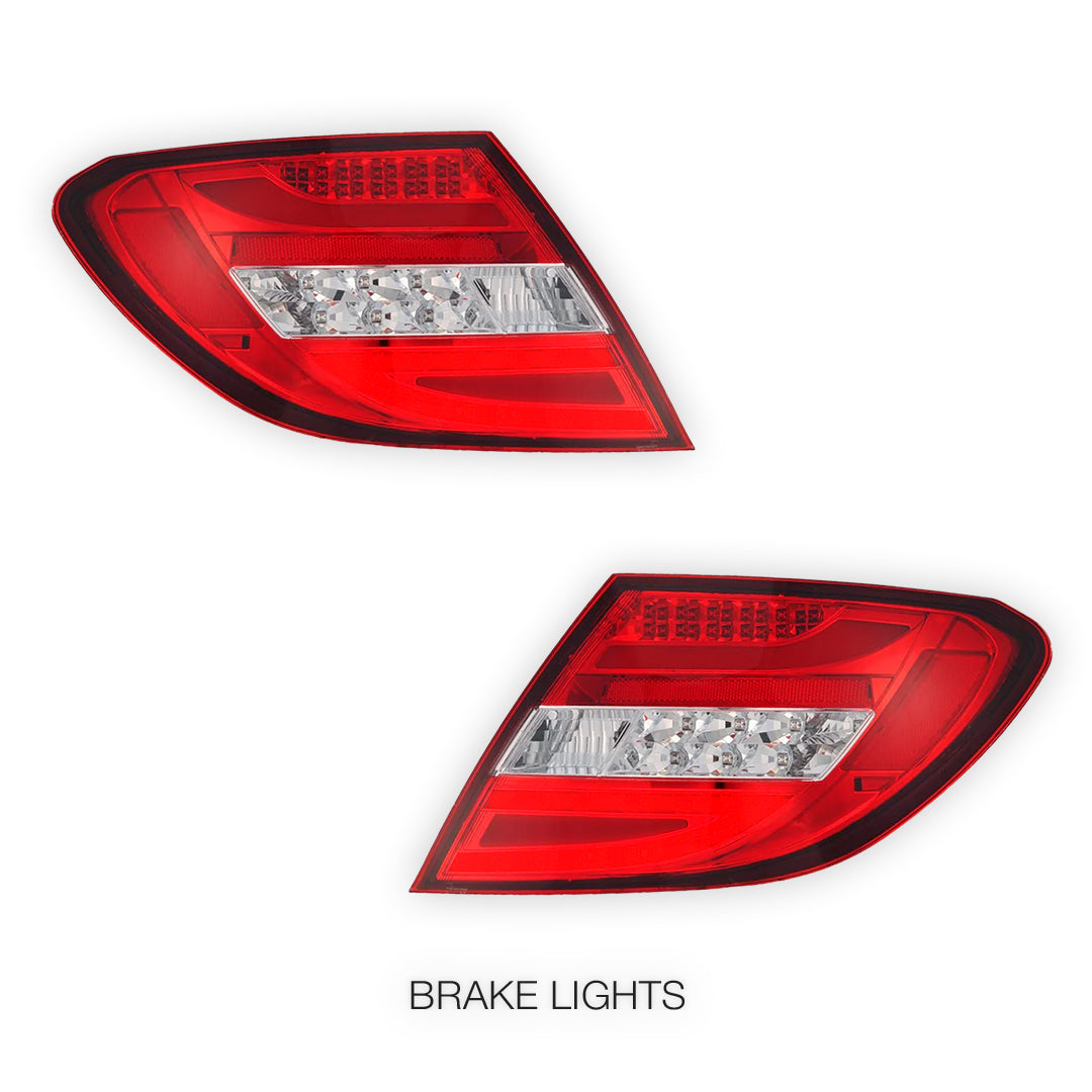 Mercedes-Benz C-Class W204 (2007 - 2010) Sequential Clear Red Full LED Tail Lights LH + RH