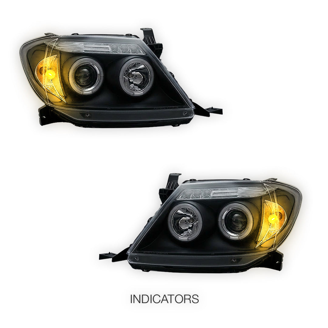 Toyota HiLux SR5 (2005 - 2010) Dual CCFL Halo Rings & LED Park Lights Clear Headlights LH + RH