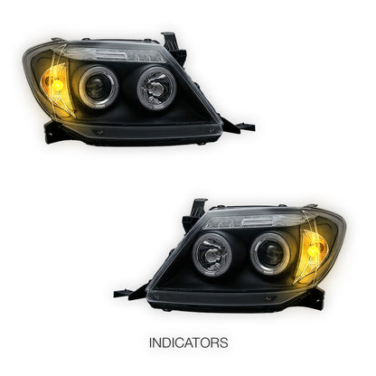 Toyota HiLux SR5 (2005 - 2010) Dual CCFL Halo Rings & LED Park Lights Clear Headlights LH + RH