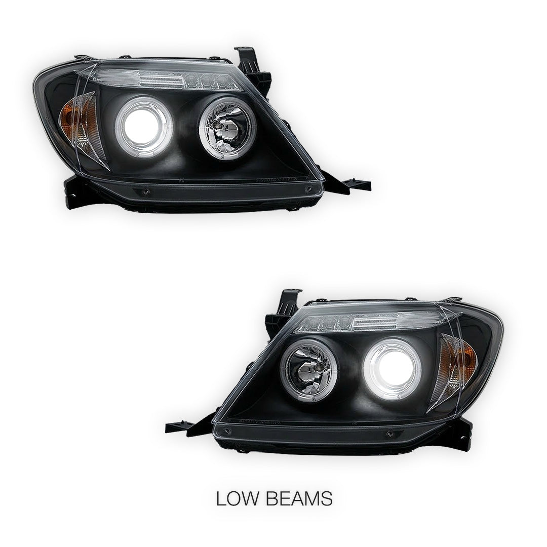 Toyota HiLux SR5 (2005 - 2010) Dual CCFL Halo Rings & LED Park Lights Clear Headlights LH + RH