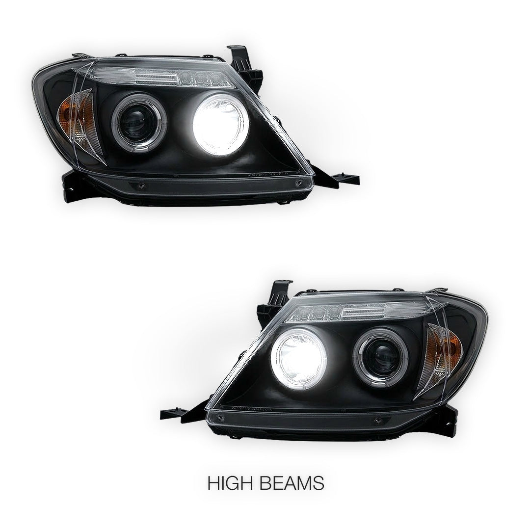 Toyota HiLux SR5 (2005 - 2010) Dual CCFL Halo Rings & LED Park Lights Clear Headlights LH + RH