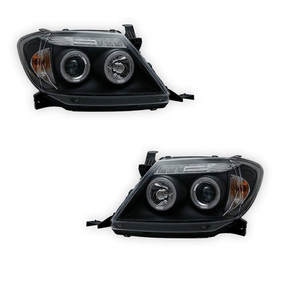 Toyota HiLux SR5 (2005 - 2010) Dual CCFL Halo Rings & LED Park Lights Clear Headlights LH + RH