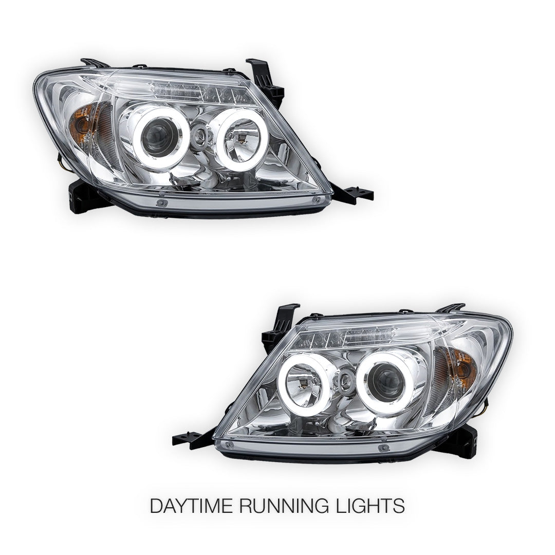 Toyota HiLux SR5 (2005 - 2010) Dual CCFL Halo Rings & LED Park Lights Clear Headlights LH + RH