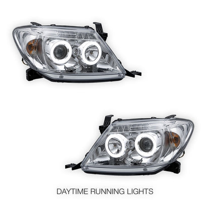 Toyota HiLux SR5 (2005 - 2010) Dual CCFL Halo Rings & LED Park Lights Clear Headlights LH + RH