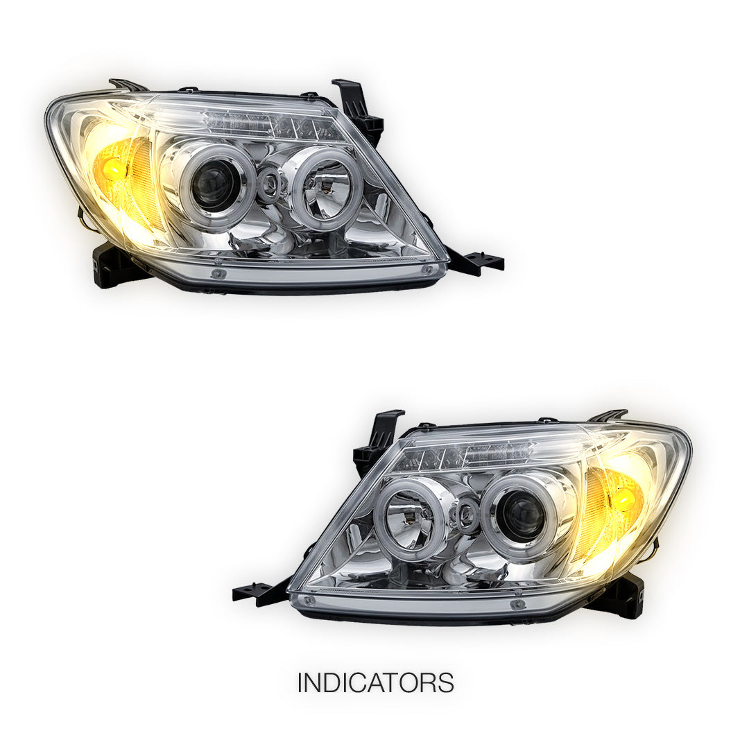 Toyota HiLux SR5 (2005 - 2010) Dual CCFL Halo Rings & LED Park Lights Clear Headlights LH + RH