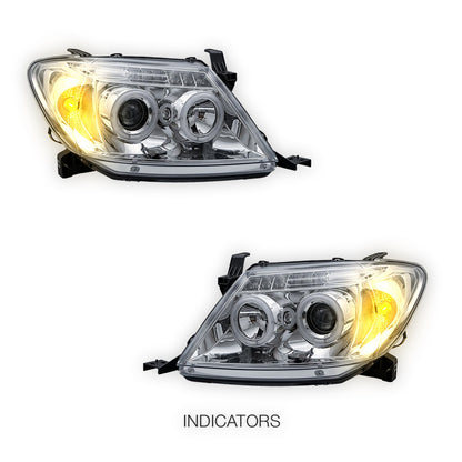 Toyota HiLux SR5 (2005 - 2010) Dual CCFL Halo Rings & LED Park Lights Clear Headlights LH + RH