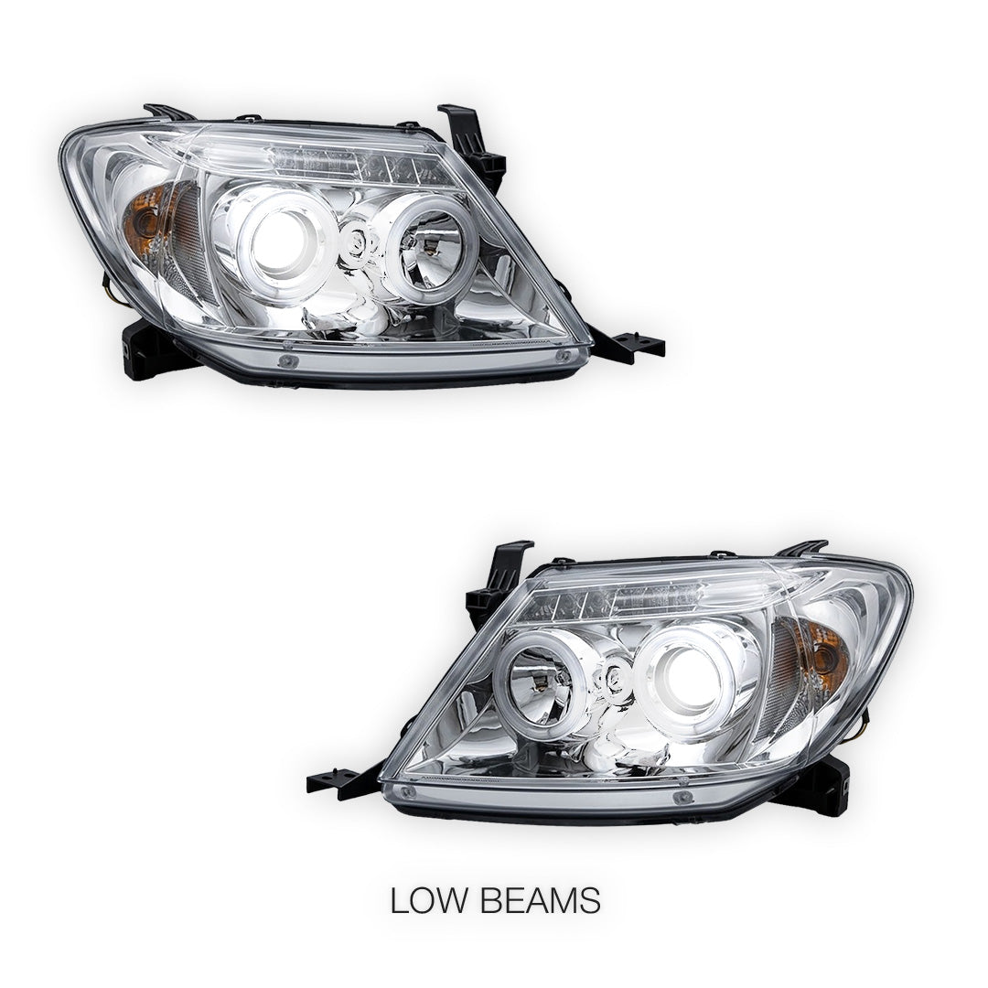 Toyota HiLux SR5 (2005 - 2010) Dual CCFL Halo Rings & LED Park Lights Clear Headlights LH + RH