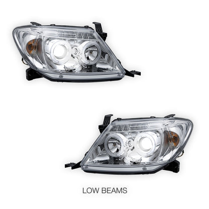 Toyota HiLux SR5 (2005 - 2010) Dual CCFL Halo Rings & LED Park Lights Clear Headlights LH + RH