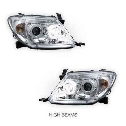 Toyota HiLux SR5 (2005 - 2010) Dual CCFL Halo Rings & LED Park Lights Clear Headlights LH + RH