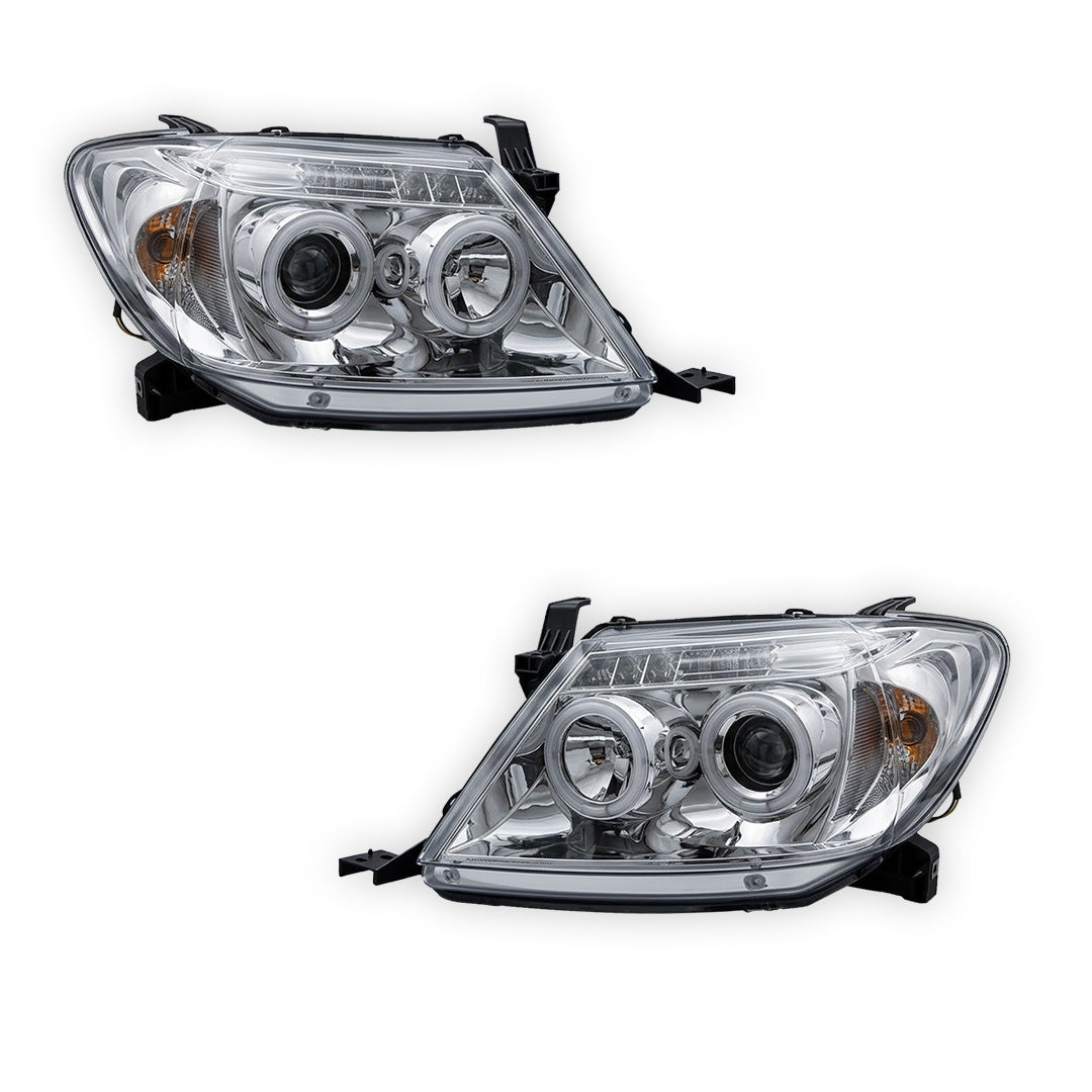 Toyota HiLux SR5 (2005 - 2010) Dual CCFL Halo Rings & LED Park Lights Clear Headlights LH + RH