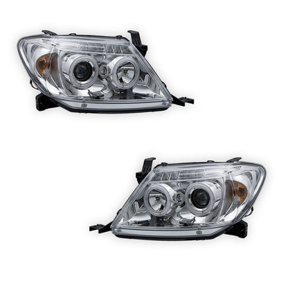 Toyota HiLux SR5 (2005 - 2010) Dual CCFL Halo Rings & LED Park Lights Clear Headlights LH + RH