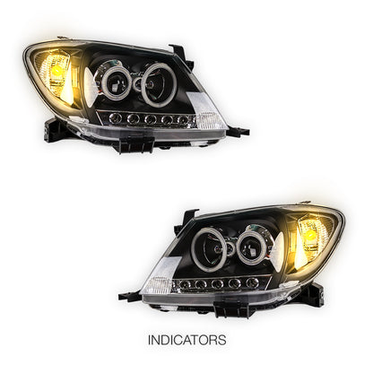 Toyota HiLux SR5 (2005 - 2010) Dual CCFL Halo Rings & LED Park Lights Clear Headlights LH + RH
