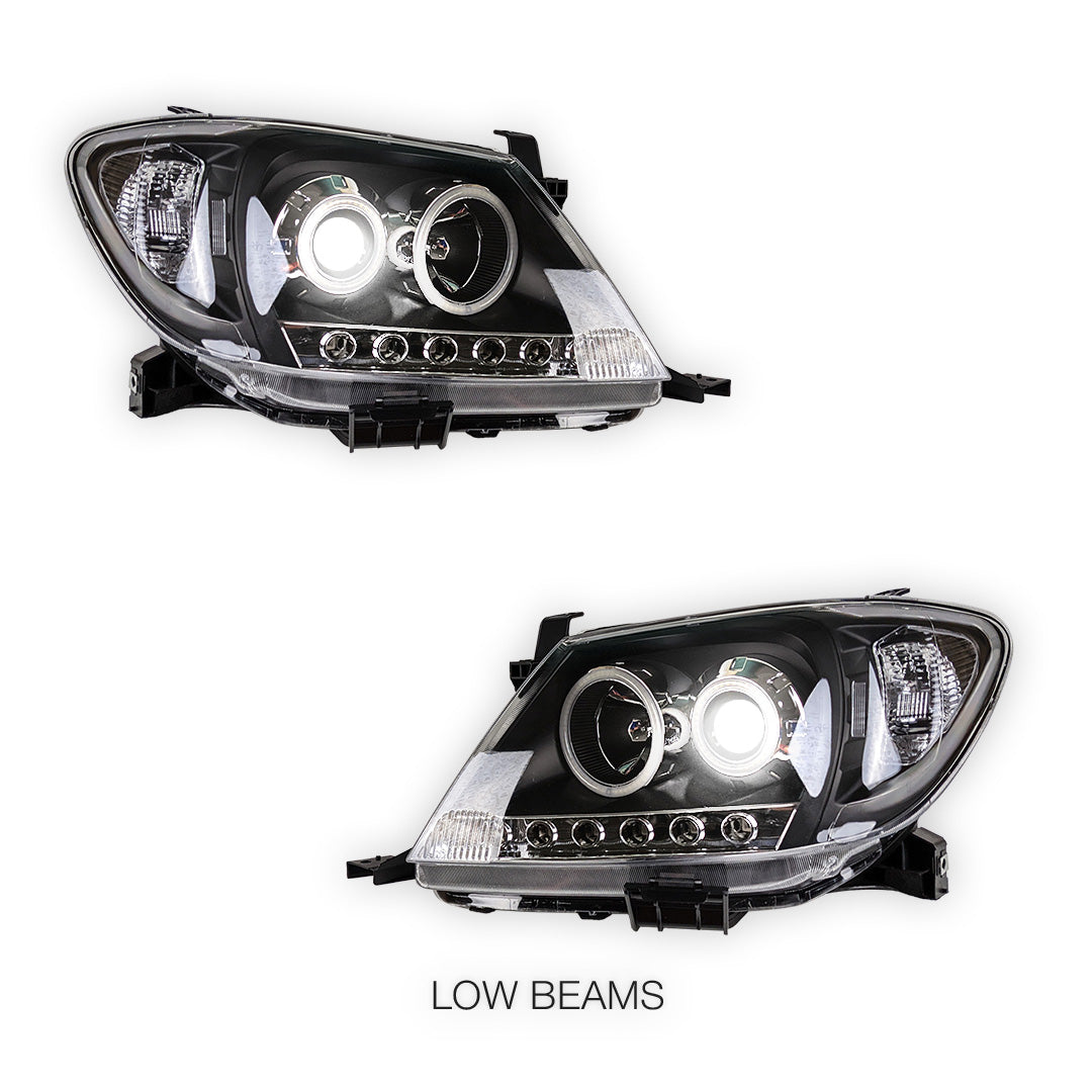 Toyota HiLux SR5 (2005 - 2010) Dual CCFL Halo Rings & LED Park Lights Clear Headlights LH + RH