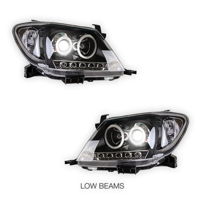 Toyota HiLux SR5 (2005 - 2010) Dual CCFL Halo Rings & LED Park Lights Clear Headlights LH + RH