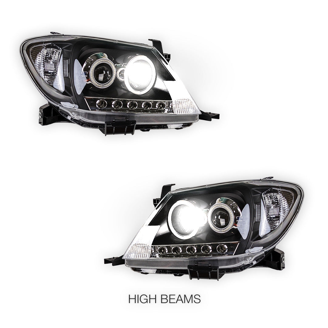 Toyota HiLux SR5 (2005 - 2010) Dual CCFL Halo Rings & LED Park Lights Clear Headlights LH + RH