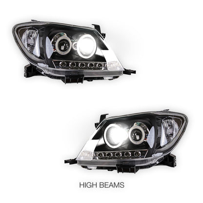 Toyota HiLux SR5 (2005 - 2010) Dual CCFL Halo Rings & LED Park Lights Clear Headlights LH + RH