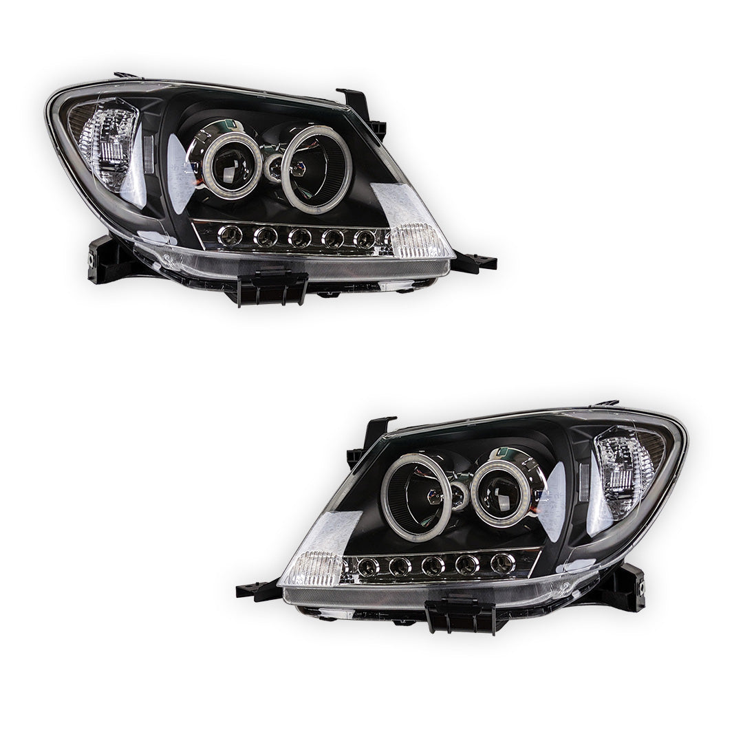 Toyota HiLux SR5 (2005 - 2010) Dual CCFL Halo Rings & LED Park Lights Clear Headlights LH + RH