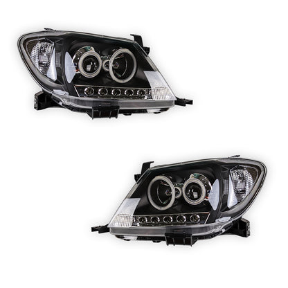 Toyota HiLux SR5 (2005 - 2010) Dual CCFL Halo Rings & LED Park Lights Clear Headlights LH + RH