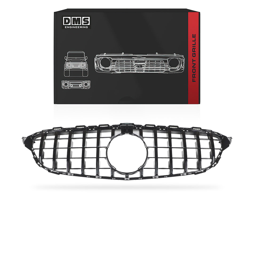 Mercedes-Benz C-Class W205 (2015 - 2021) Gloss Black AMG C63 Panamericana Style Front Bumper Bar Grille