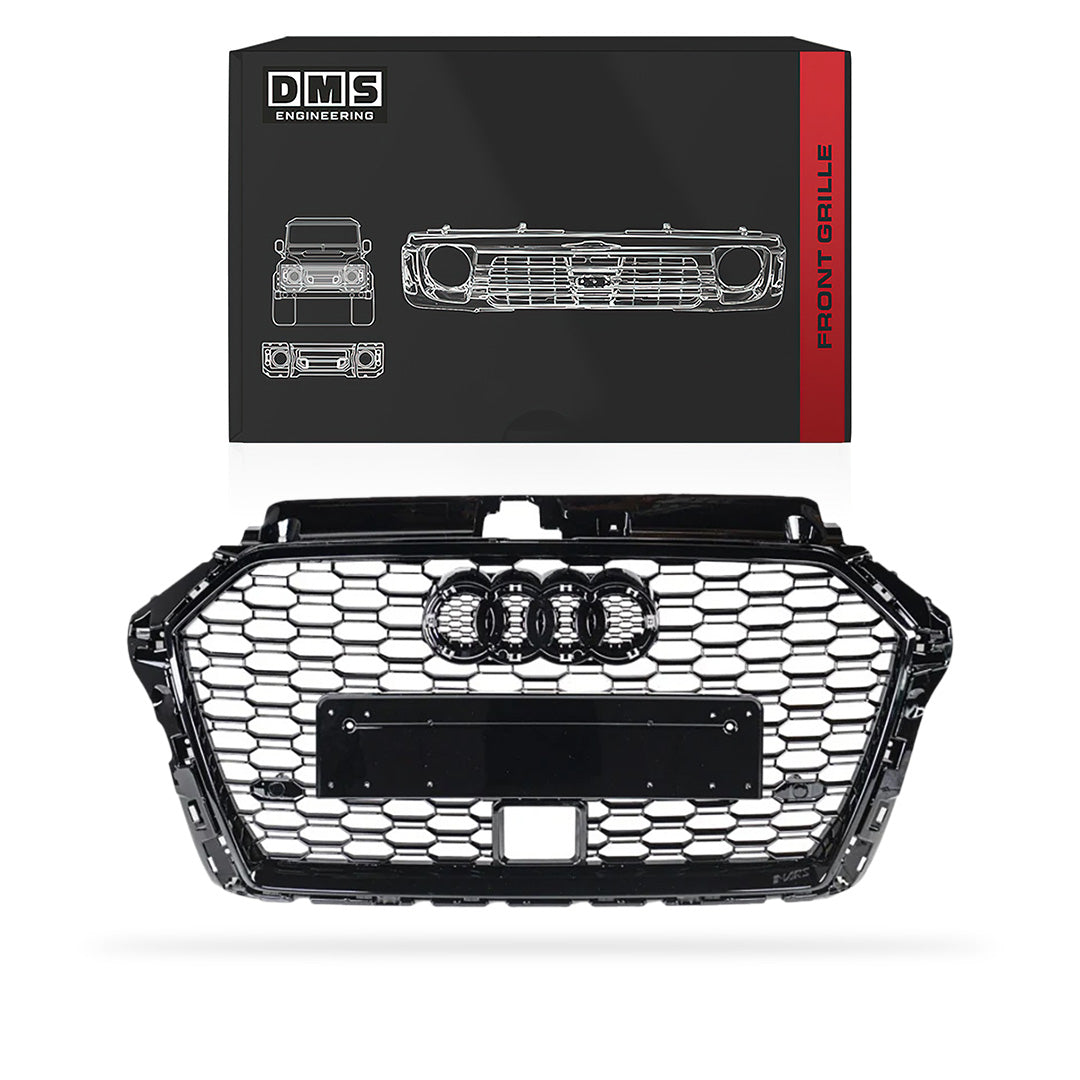 Audi A3 8V (2017 - 2020) Gloss Black Honeycomb RS3 Style Front Bumper Bar Grille