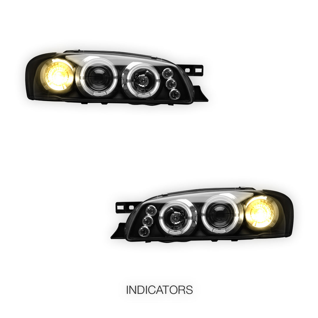 Subaru Impreza WRX GC8 / GF8 (1992 - 2000) Black Angel Eyes Projector Headlights LH + RH