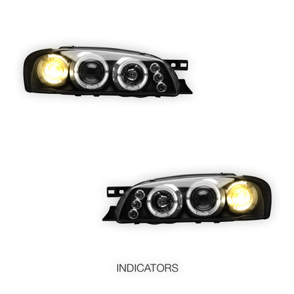 Subaru Impreza WRX GC8 / GF8 (1992 - 2000) Black Angel Eyes Projector Headlights LH + RH