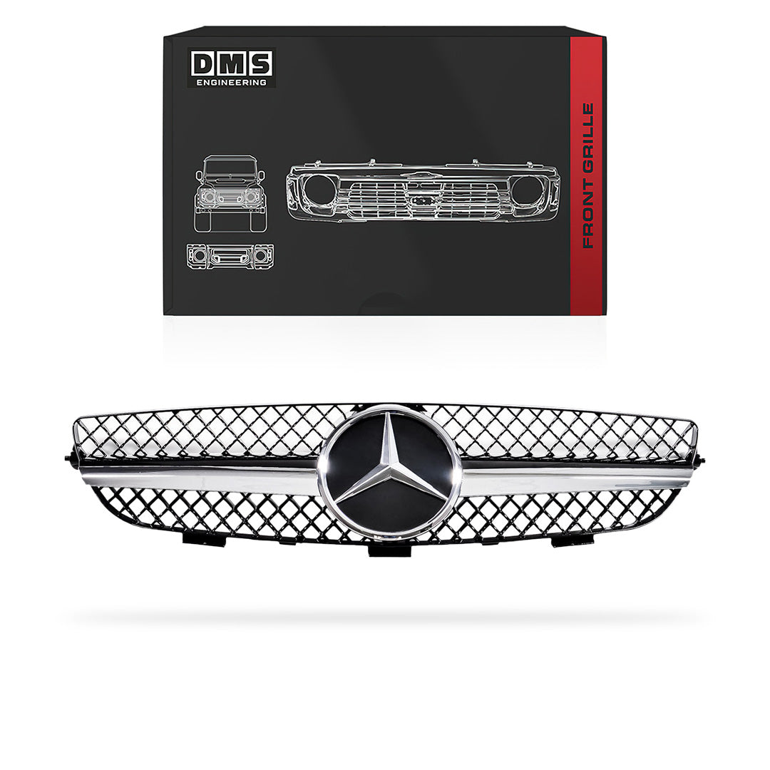 Mercedes-Benz CLK-Class W209 / C209 (2002 - 2009) Chrome Black / Gloss Black SLS AMG Style Front Grille