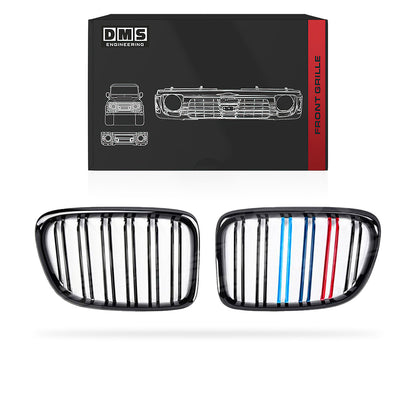 BMW X1 E84 (2009 - 2014) Gloss Black / Gloss Black with Stripes Carbon Fibre M4 Style Front Bumper bar Kidney Grille