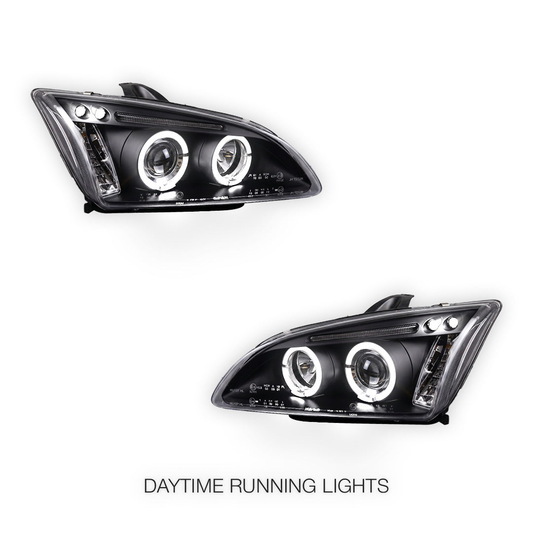 Ford Focus MK2 Hatchback (2004- 2007) Dual Halo LED Projector Headlights LH + RH