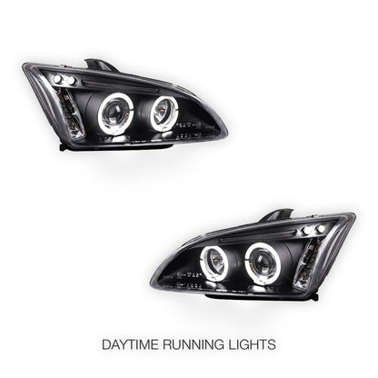 Ford Focus MK2 Hatchback (2004- 2007) Dual Halo LED Projector Headlights LH + RH