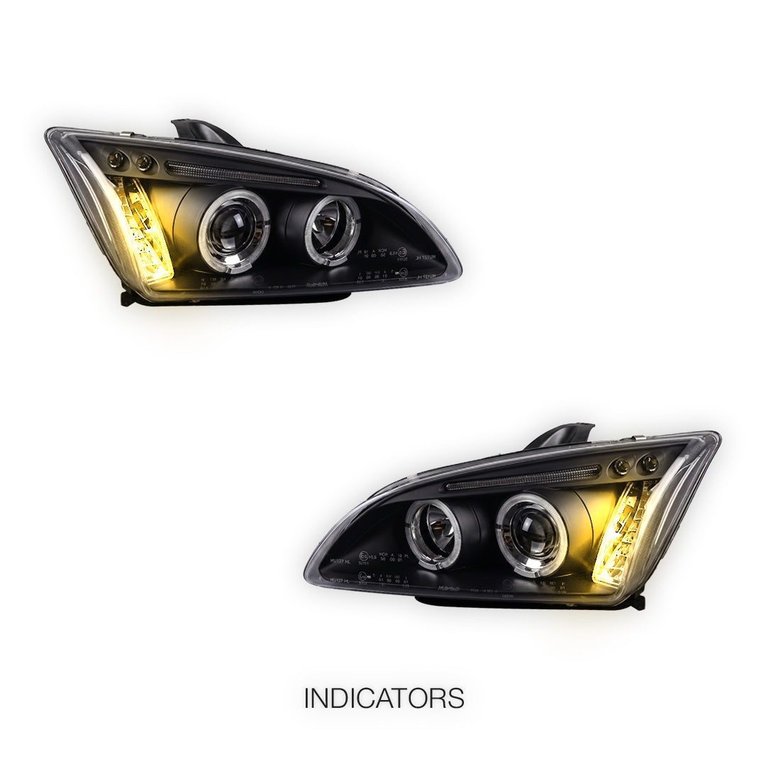 Ford Focus MK2 Hatchback (2004- 2007) Dual Halo LED Projector Headlights LH + RH