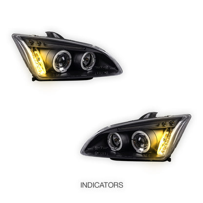 Ford Focus MK2 Hatchback (2004- 2007) Dual Halo LED Projector Headlights LH + RH