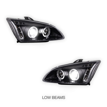 Ford Focus MK2 Hatchback (2004- 2007) Dual Halo LED Projector Headlights LH + RH