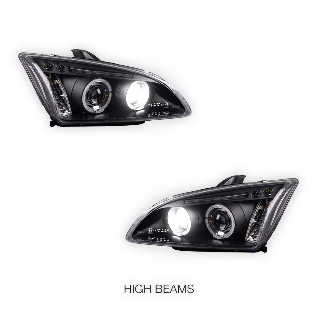 Ford Focus MK2 Hatchback (2004- 2007) Dual Halo LED Projector Headlights LH + RH
