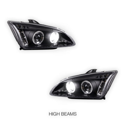 Ford Focus MK2 Hatchback (2004- 2007) Dual Halo LED Projector Headlights LH + RH