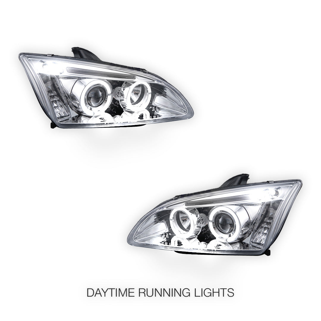 Ford Focus MK2 Hatchback (2004- 2007) Dual Halo LED Projector Headlights LH + RH