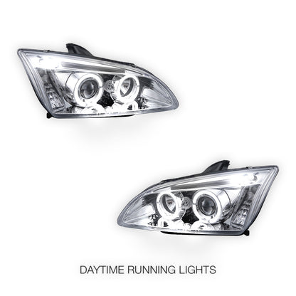 Ford Focus MK2 Hatchback (2004- 2007) Dual Halo LED Projector Headlights LH + RH