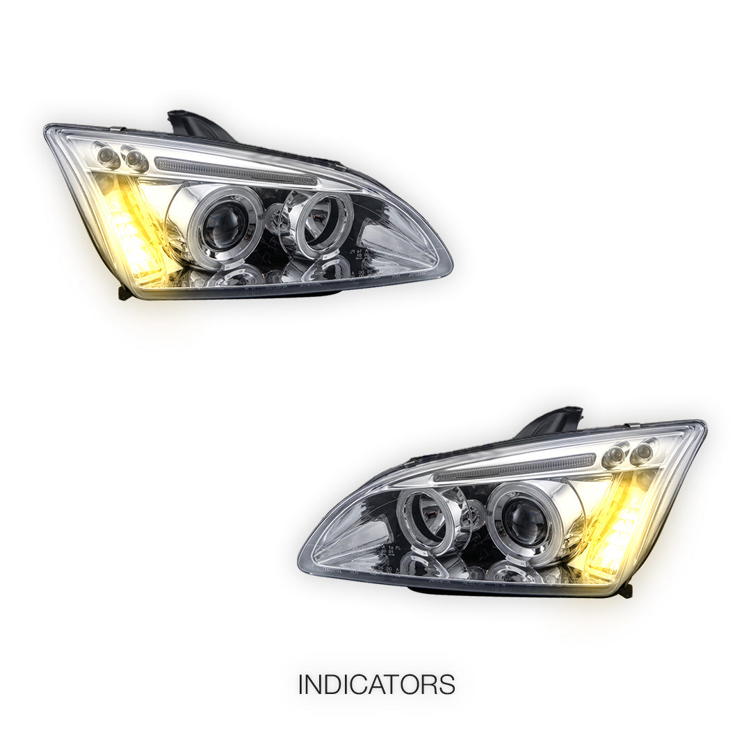 Ford Focus MK2 Hatchback (2004- 2007) Dual Halo LED Projector Headlights LH + RH