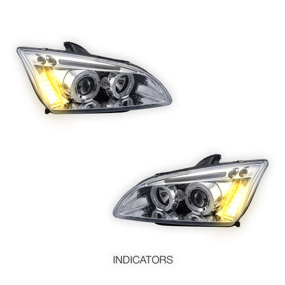 Ford Focus MK2 Hatchback (2004- 2007) Dual Halo LED Projector Headlights LH + RH