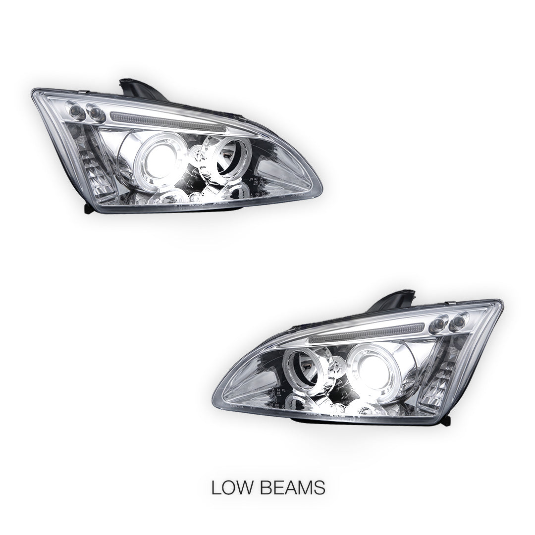 Ford Focus MK2 Hatchback (2004- 2007) Dual Halo LED Projector Headlights LH + RH