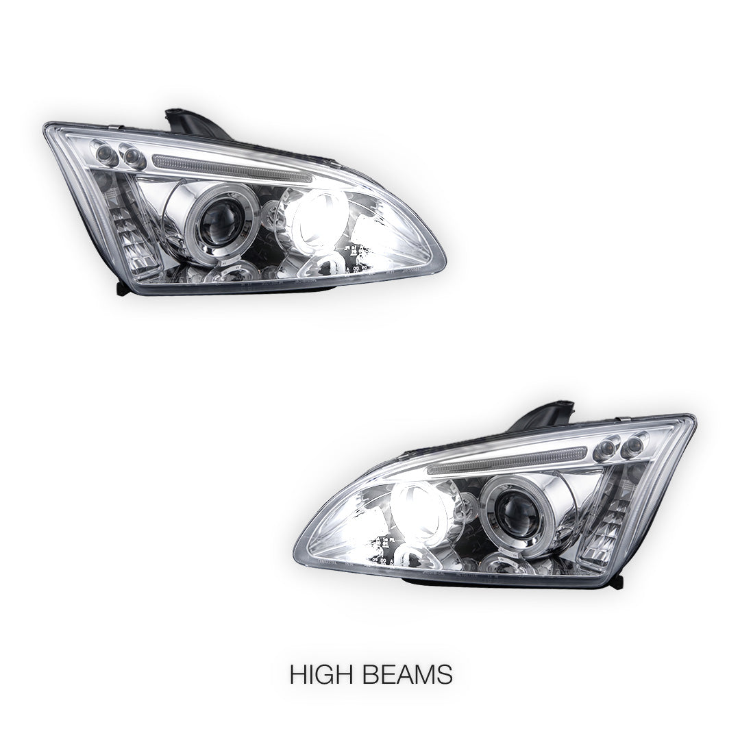 Ford Focus MK2 Hatchback (2004- 2007) Dual Halo LED Projector Headlights LH + RH